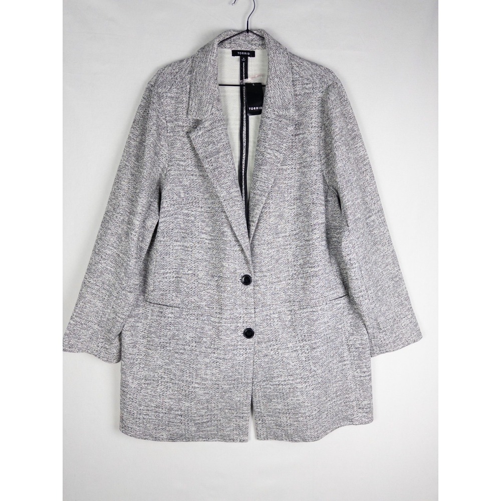 NWT Torrid Boyfriend Trench Blazer Womens‎ 3 Gray 2 Button Textured Knit Jacket